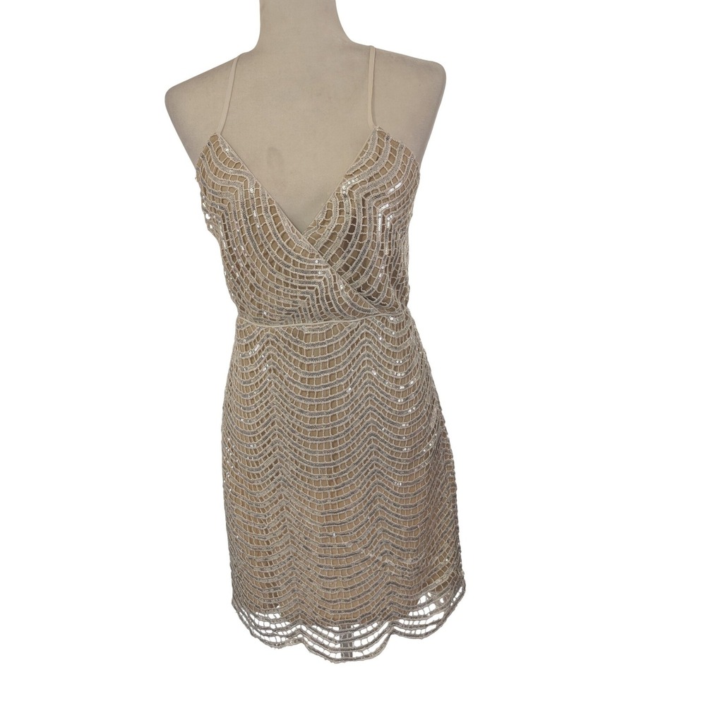Lulu's Silver Sequin Criss Cross Mini Dress M Party Cocktail Formal Sparkly
